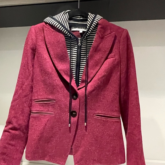 $698 Veronica Beard Somner Dickey Jacket elbow patches Azalea Oxblood pink sz 0 - Picture 12 of 16